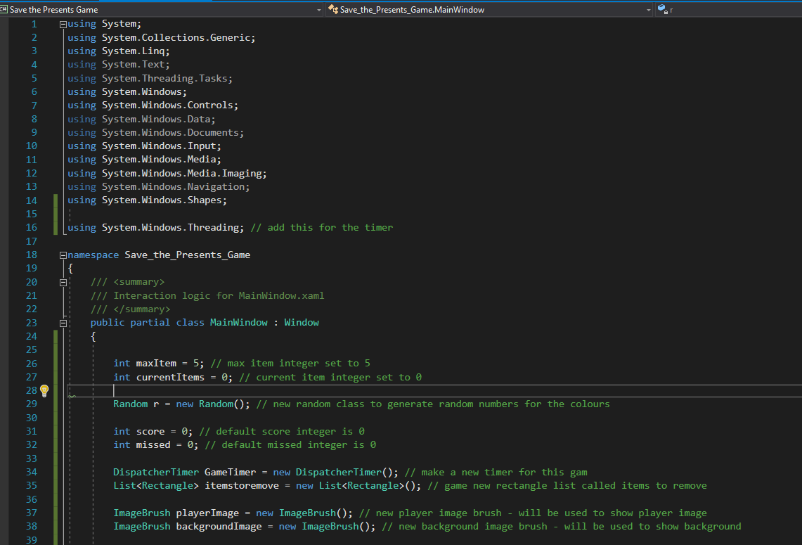 mooict wpf c# save the presents game - adding the global variables in visual studio for the project