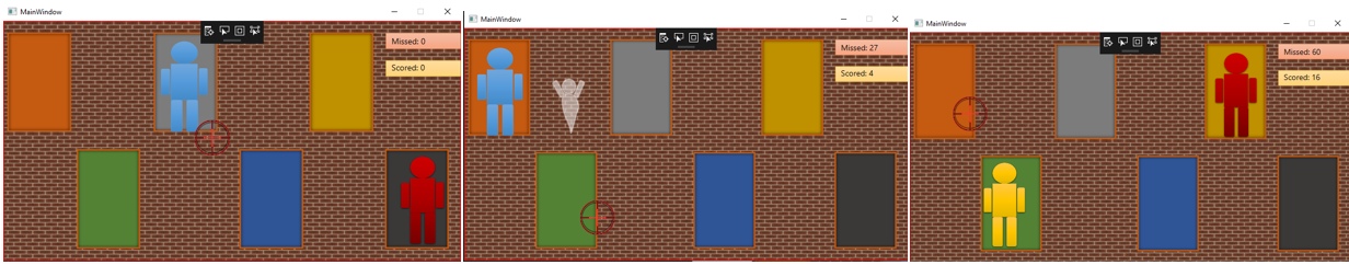 mooict wpf c# snipe the dummy game - final screen shot of the game and how it works in visual studio