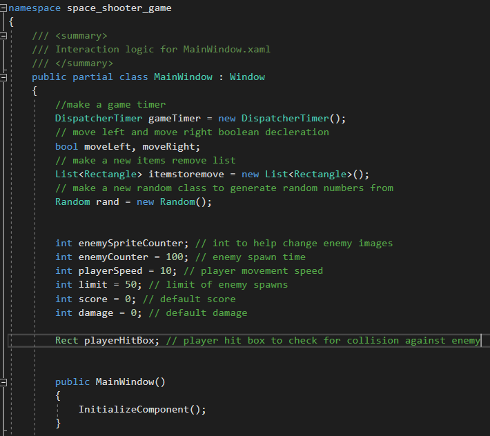 wpf c# space shooter tutorial variables for the game